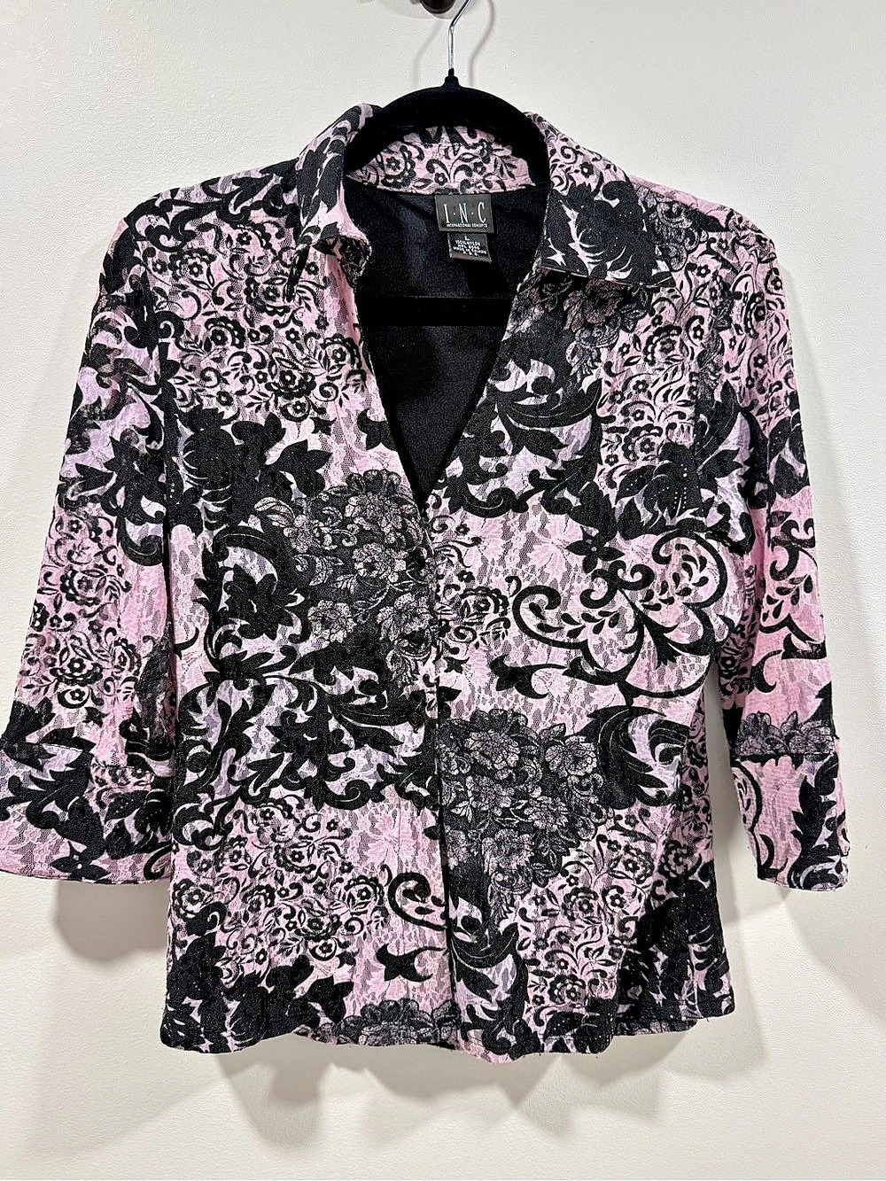 INC International Concepts Y2K Floral Lace Top size L